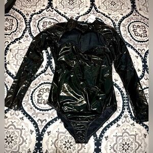 NEW FREDERICK'S OF HOLLYWOOD BLACK High Shine Bodysuit L/XL